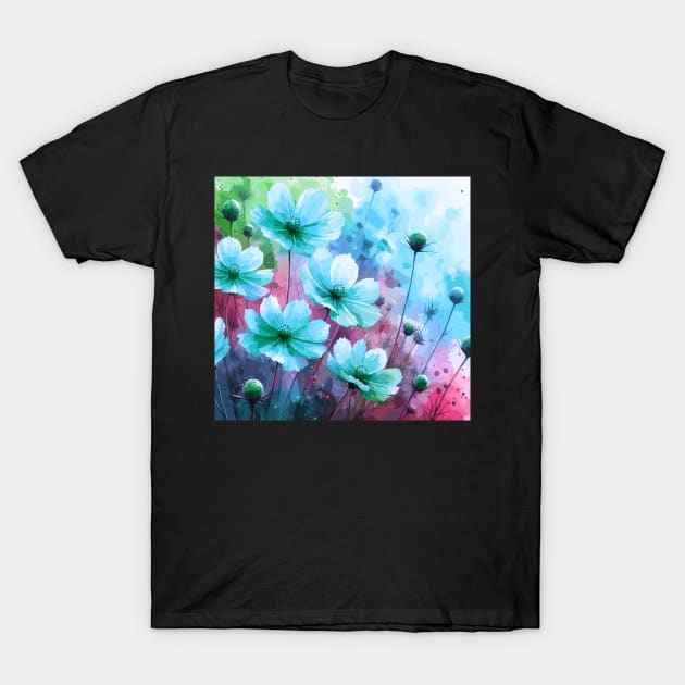 Blue Cosmos Flower T-Shirt by Jenni Arts